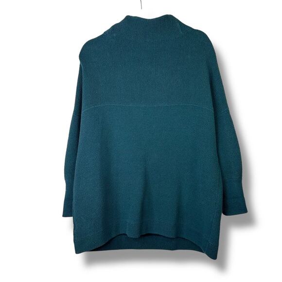 Free People Ottoman Dark Teal Structured Ribbed Slouchy Mock Neck Tunic Sweater - Picture 7 of 8